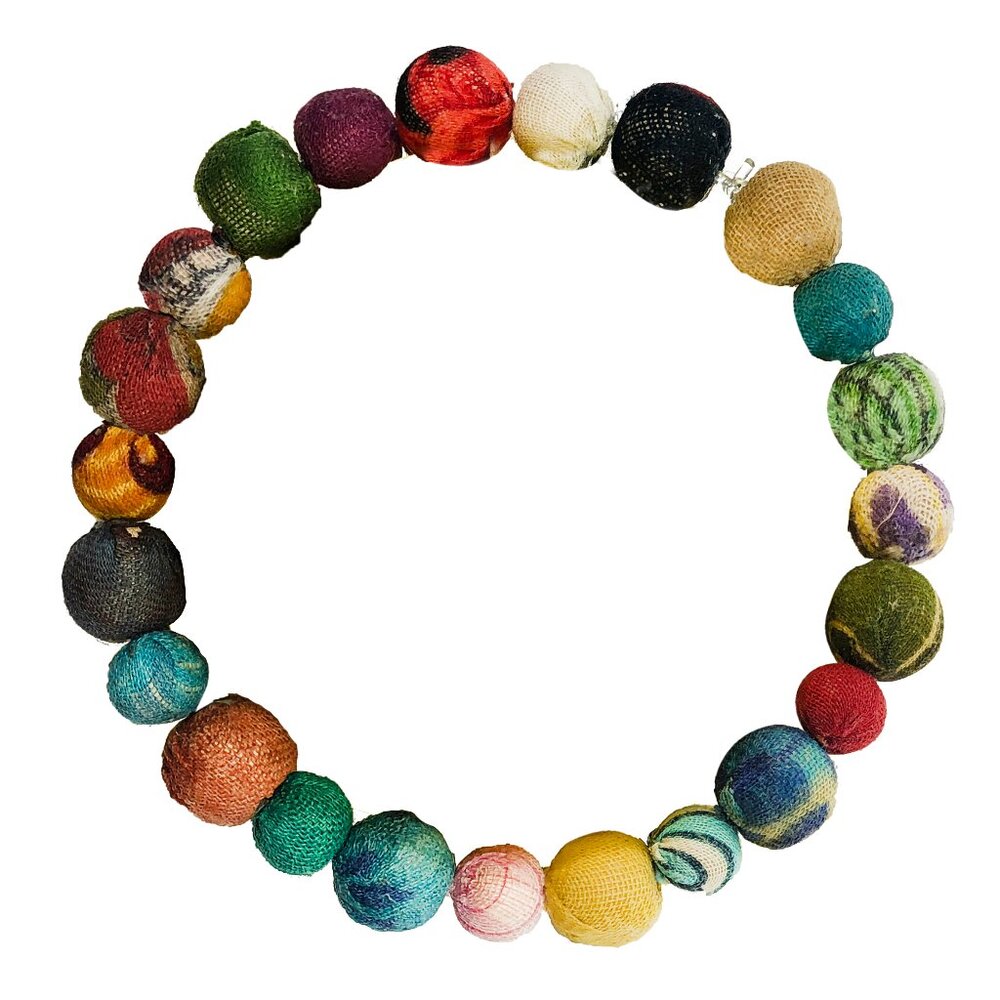 Fair Trade Poetic Small Kantha Beads Stretch Bracelet Upcycled Handmade NWT